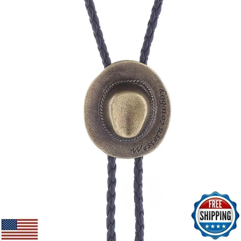 Western Vintage Bolo Tie Leather Necktie Cowboy Hat New